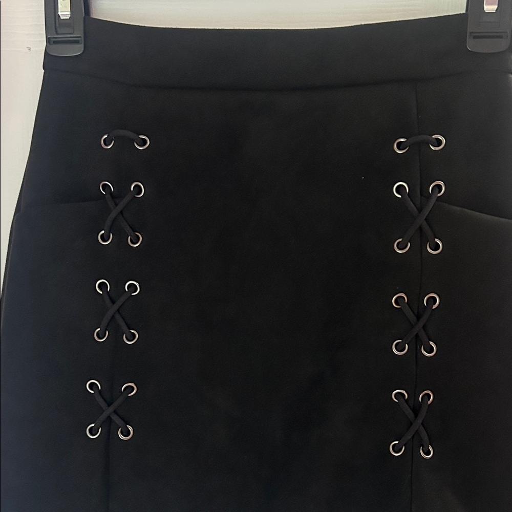 Elegant Black Lace-Up Skirt